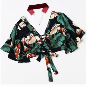 Floral green crop top